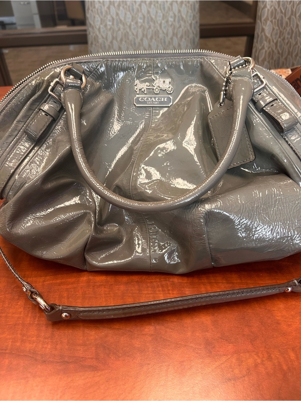 Coach Glossy Patent Leather Satchel in Gray